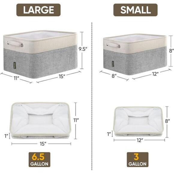 BALEINE Fabric Storage Bins Set of 4 Shelf Closet Organizer Baskets Grey - Picture 2 of 7